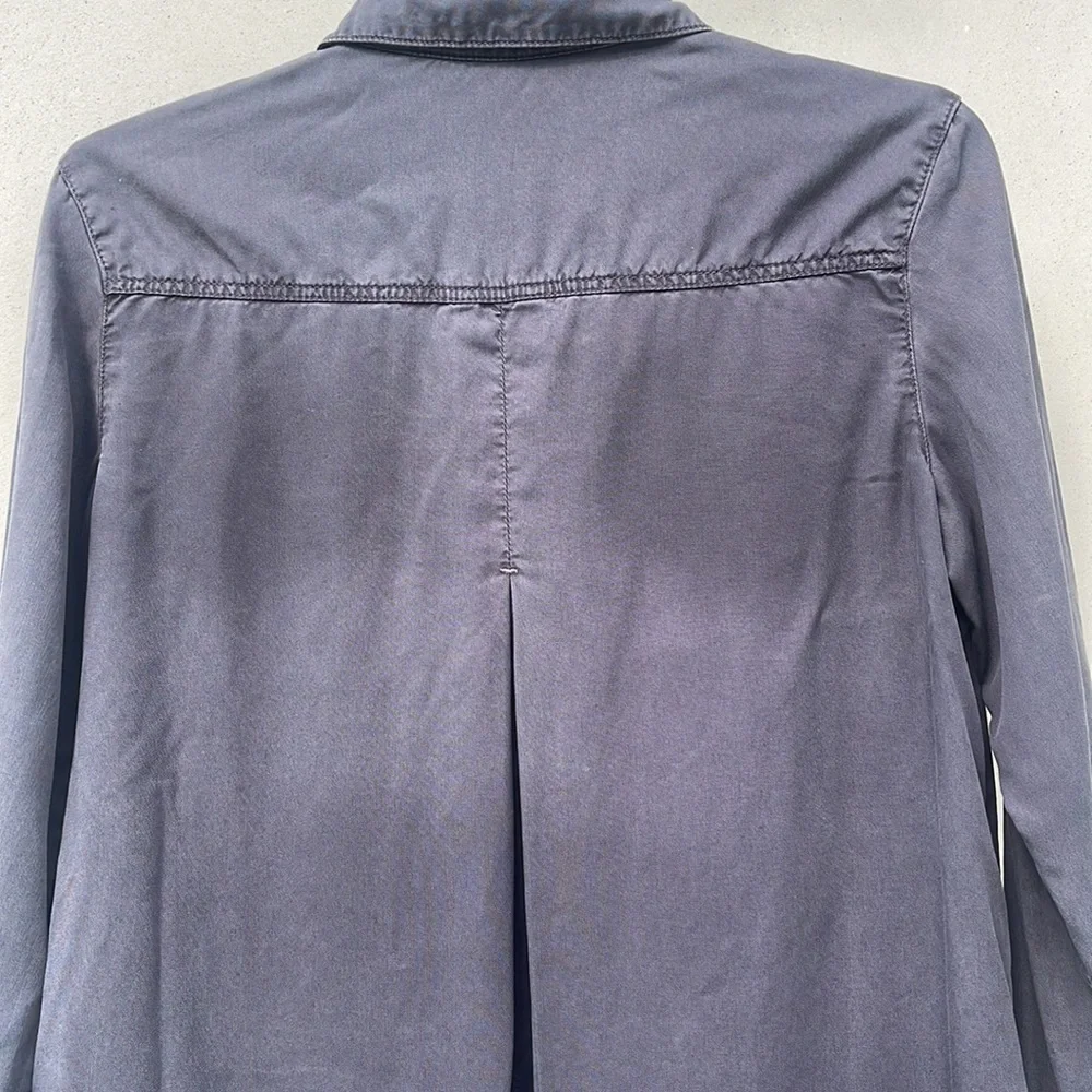 Zara Long Sleeve Charcoal Gray Pocket Tunic Button Up Shirt Dress XS